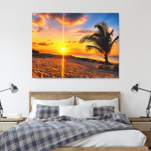 Caribbean Sunset Palm Canvas Print