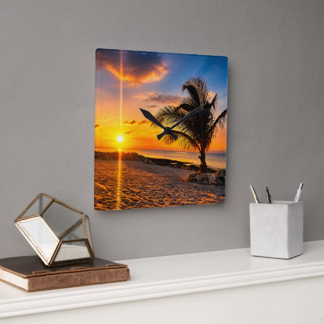 Caribbean Sunset Palm Wall Clock (Office)