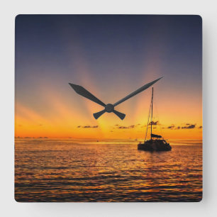 Caribbean Sunset Sailboat Wall Clock