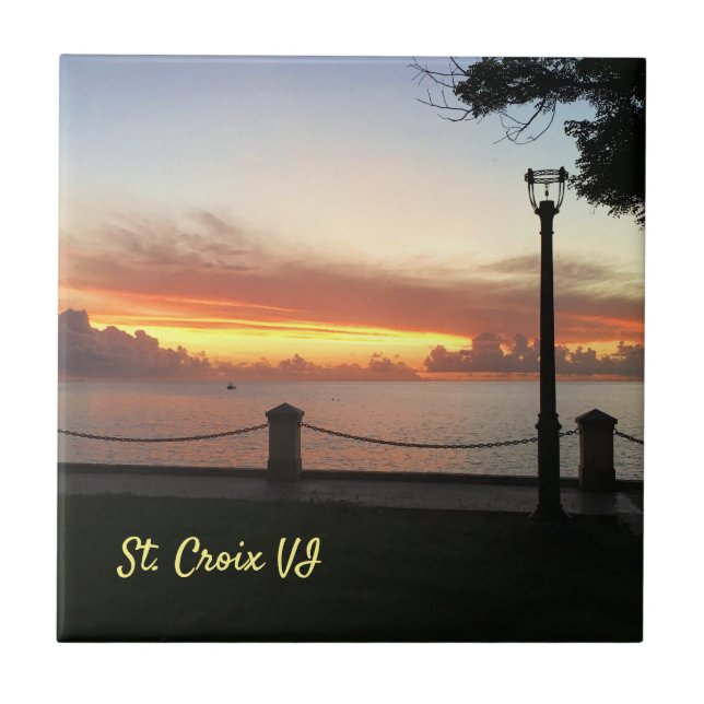 Caribbean Sunset Tropical Personalise Tile (Front)