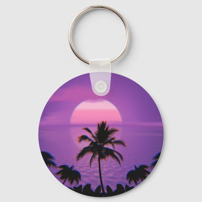Caribbean Sunset Vaporwave Aesthetic Retro 80s 90s Key Ring (Front)