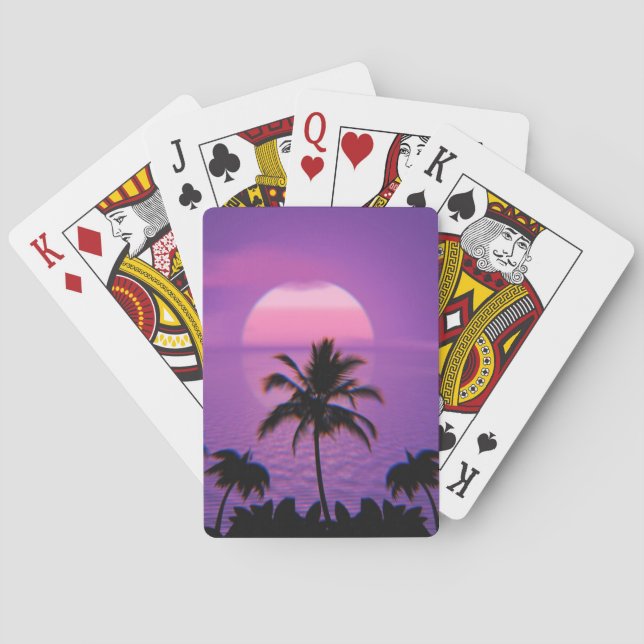 Caribbean Sunset Vaporwave Aesthetic Retro 80s 90s Playing Cards (Back)