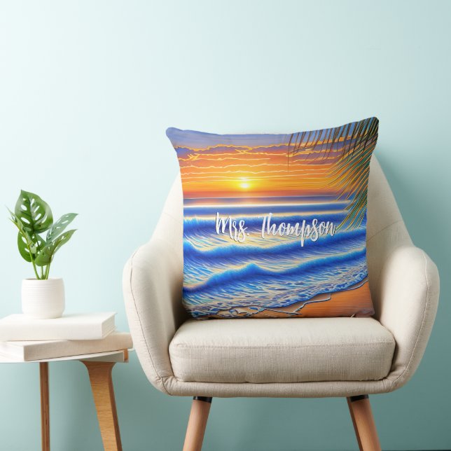 Caribbean Sunset with Personalised Name Cushion (Chair)