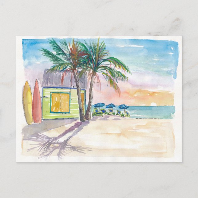 Caribbean Surf Beach Bar Boards and Sunset Postcard (Front)