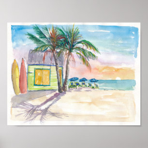 Caribbean Surf Beach Bar Boards and Sunset Poster