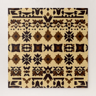 Caribbean Tribal Block Pattern — Earthy Tan Brown Jigsaw Puzzle