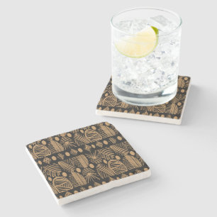 Caribbean Tribal Mudcloth: Black, Gold Stone Coaster
