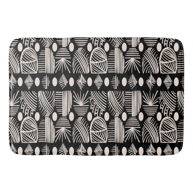Caribbean Tribal Mudcloth: Black, White, Bath Mat (Front)