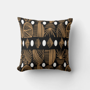 Caribbean Tribal Mudcloth: Black, White, Gold Cushion