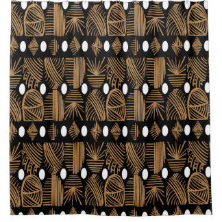 Caribbean Tribal Mudcloth: Black, White, Gold Shower Curtain