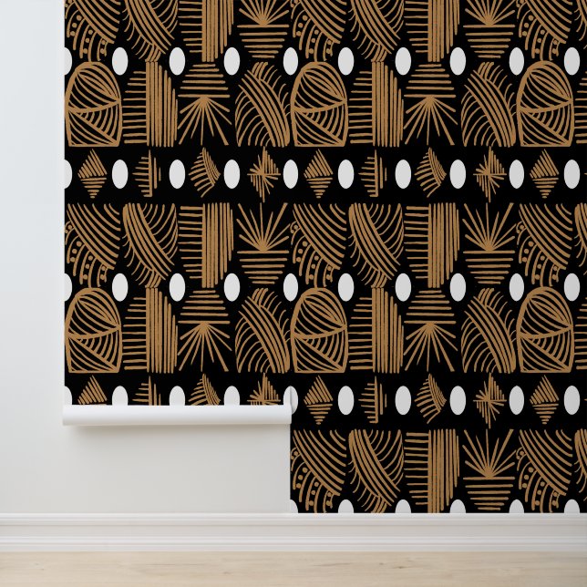 Caribbean Tribal Mudcloth: Black, White, Gold Wallpaper (Application)