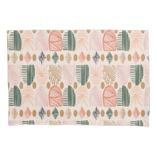 Caribbean Tribal Mudcloth: Boho Dark Green, Pink Pillowcase