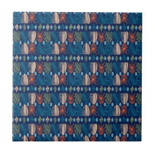 Caribbean Tribal Mudcloth: Festive Blue, Orange Tile