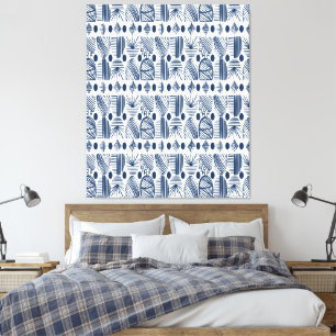 Caribbean Tribal Mudcloth: Navy Blue, White Canvas Print