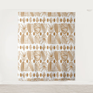 Caribbean Tribal Mudcloth: White, Gold Tapestry