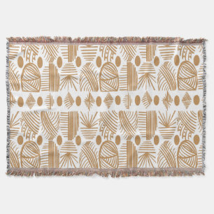 Caribbean Tribal Mudcloth: White, Gold Throw Blanket