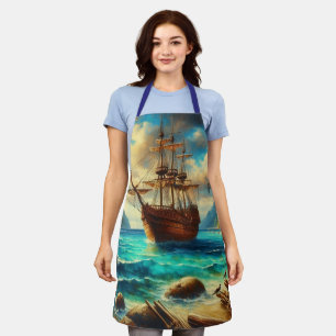 Caribbean/tropical beach ship art apron
