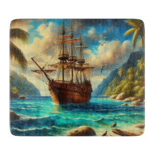 Caribbean/tropical beach ship art cutting board