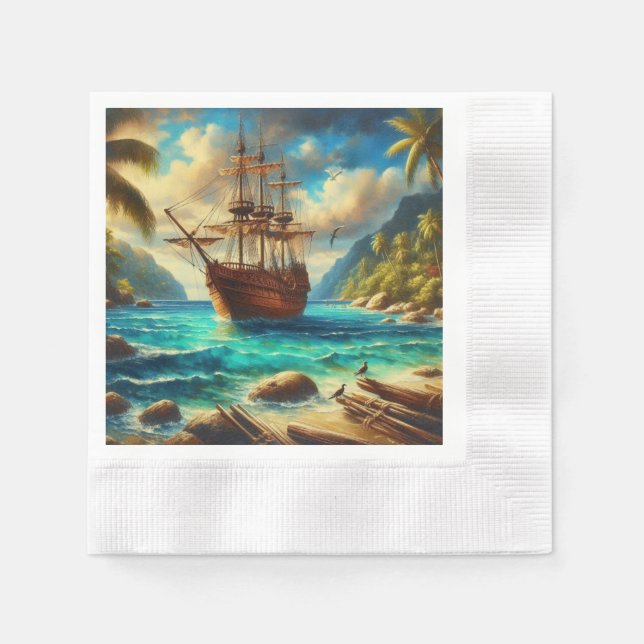 Caribbean/tropical beach ship art napkin (Front)