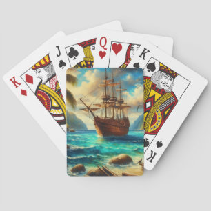Caribbean/tropical beach ship art playing cards