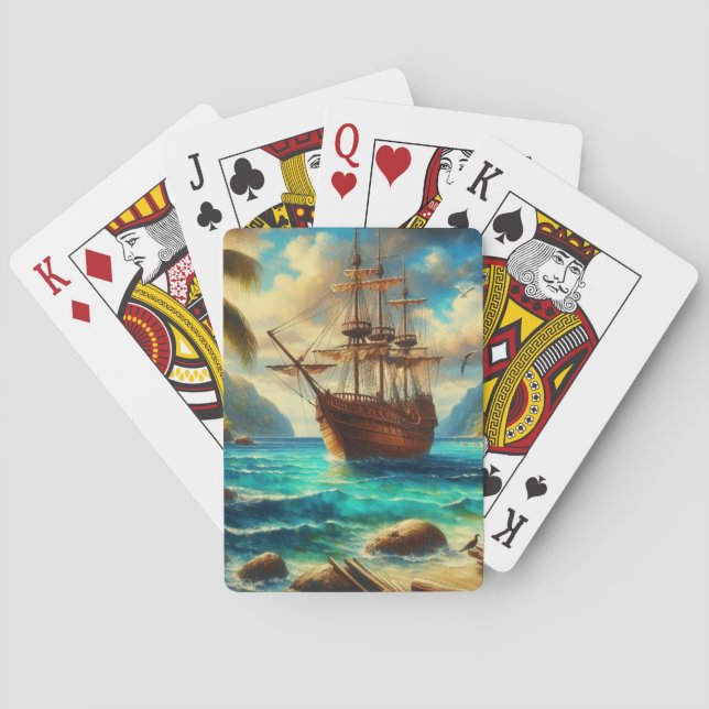 Caribbean/tropical beach ship art playing cards (Back)