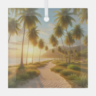 Caribbean/tropical/Hawaiian beach sunset Glass Tree Decoration