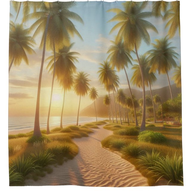 Caribbean/tropical/Hawaiian beach sunset Shower Curtain (Front)