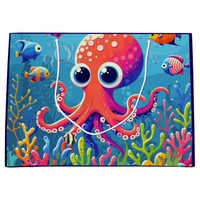 Caribbean/tropical/Hawaiian cute octopus Large Gift Bag (Front)