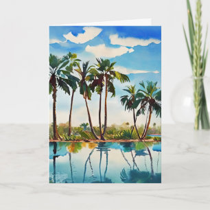Caribbean Tropical Island Palm Trees Watercolor v1 Card