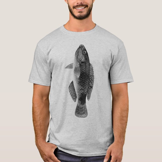 Caribbean Tropical Reef Fish, Black, White & Grey T-Shirt (Front)