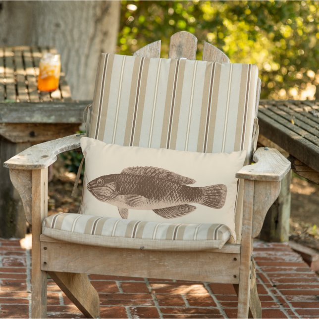 Caribbean Tropical Reef Fish, Dark Brown on Beige Outdoor Cushion (Chair)