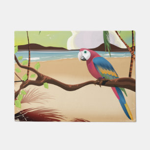 Caribbean Vintage Tropical island Parrot poster Doormat