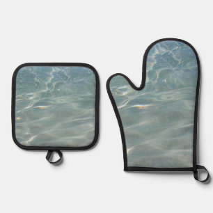 Caribbean Water Abstract Blue Nature Oven Mitt & Pot Holder Set