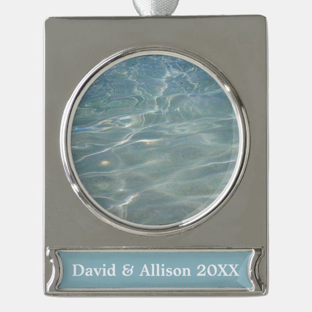 Caribbean Water Abstract Blue Nature Silver Plated Banner Ornament (Front)