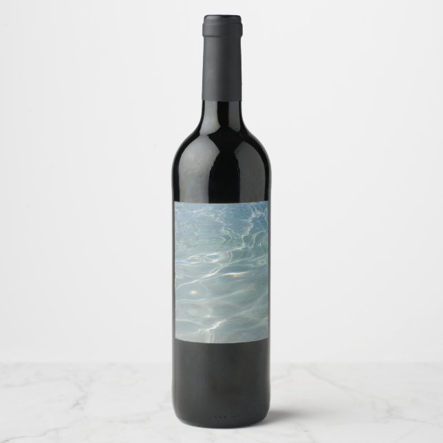 Caribbean Water Abstract Blue Nature Wine Label (Front)