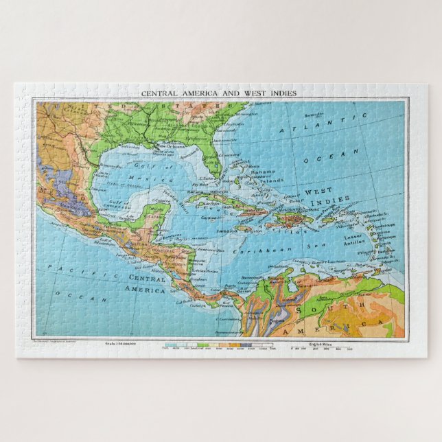Caribbean / West Indies, Old restored map. Jigsaw Puzzle (Horizontal)