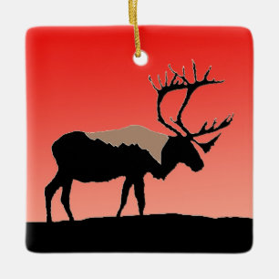 Caribou at Sunset - Original Wildlife Art Ceramic Ornament