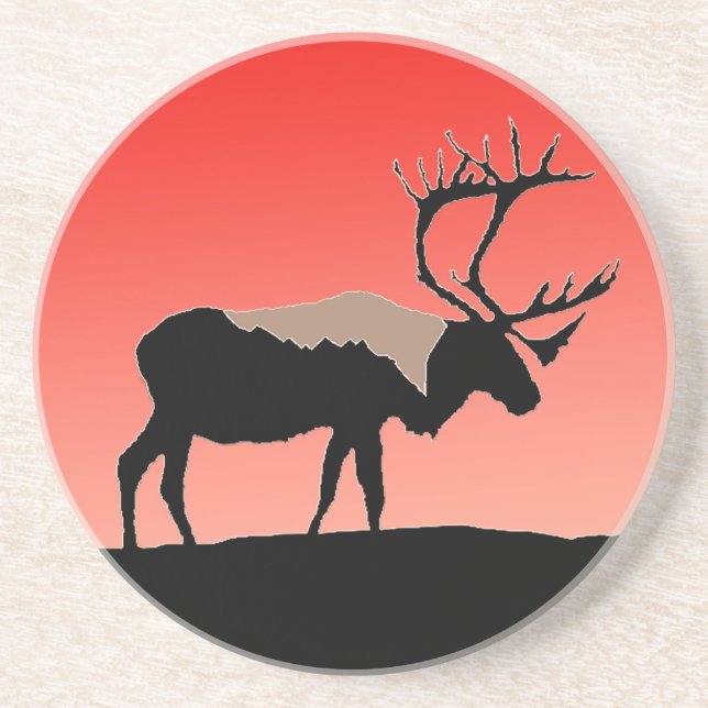 Caribou at Sunset  - Original Wildlife Art Coaster (Front)