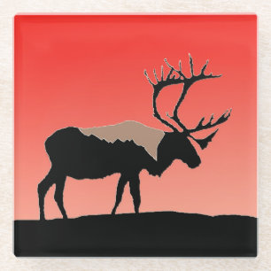 Caribou at Sunset - Original Wildlife Art Glass Coaster