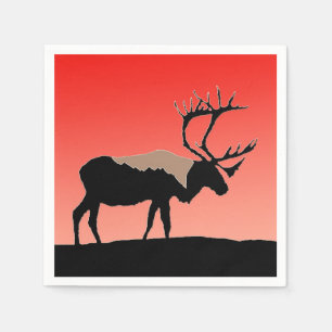 Caribou at Sunset  - Original Wildlife Art Napkin