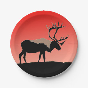 Caribou at Sunset  - Original Wildlife Art Paper Plate