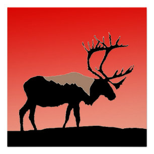 Caribou at Sunset - Original Wildlife Art Poster