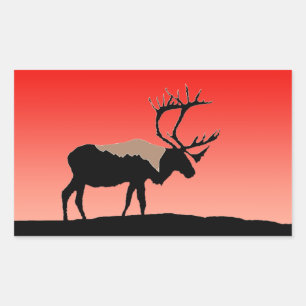 Caribou at Sunset  - Original Wildlife Art Rectangular Sticker
