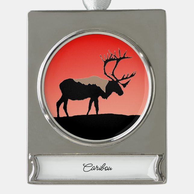 Caribou at Sunset  - Original Wildlife Art Silver Plated Banner Ornament (Front)