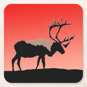 Caribou at Sunset - Original Wildlife Art Square Paper Coaster