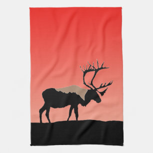 Caribou at Sunset  - Original Wildlife Art Tea Towel