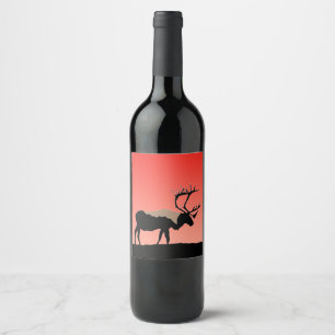 Caribou at Sunset - Original Wildlife Art Wine Label