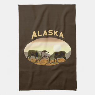 Caribou Duel - Alaska Tea Towel