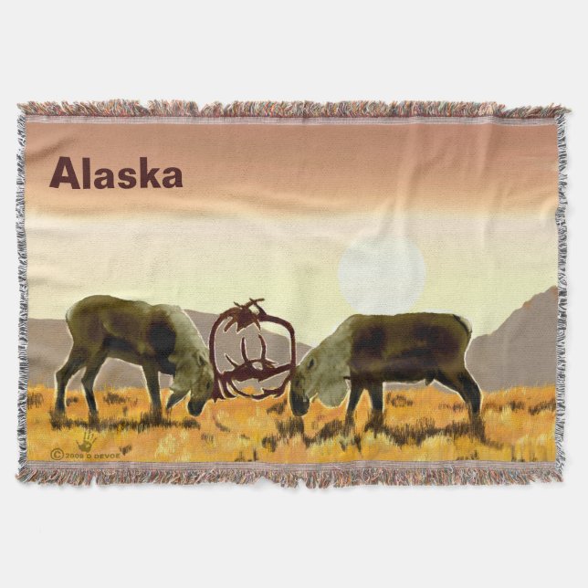 Caribou Duel - Alaska Throw Blanket (Front)