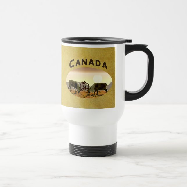 Caribou Duel - Canada Travel Mug (Right)